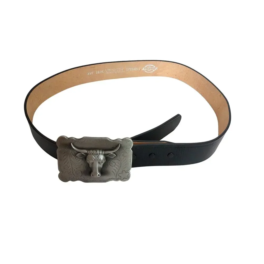 Dickies Mens Bull Steer Longhorn Buckle Cowhide Leather Belt Size 34 New